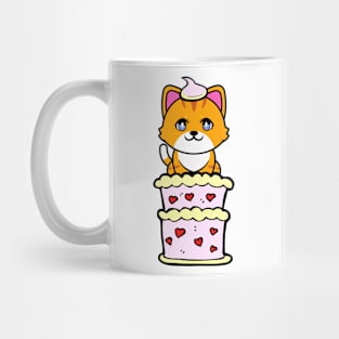 Funny orange cat jumping out of a cake Mug